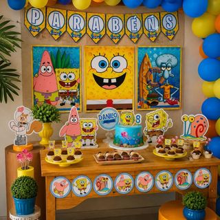 Kit festa Bob Esponja, Só um bolinho, Decoração de festa em casa, mesversario