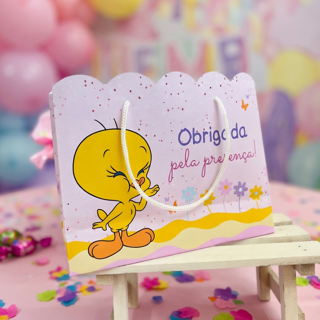 Sacolinha personalizada tema piu piu baby looney tunes bolsinha para lembrancinha festa infantil