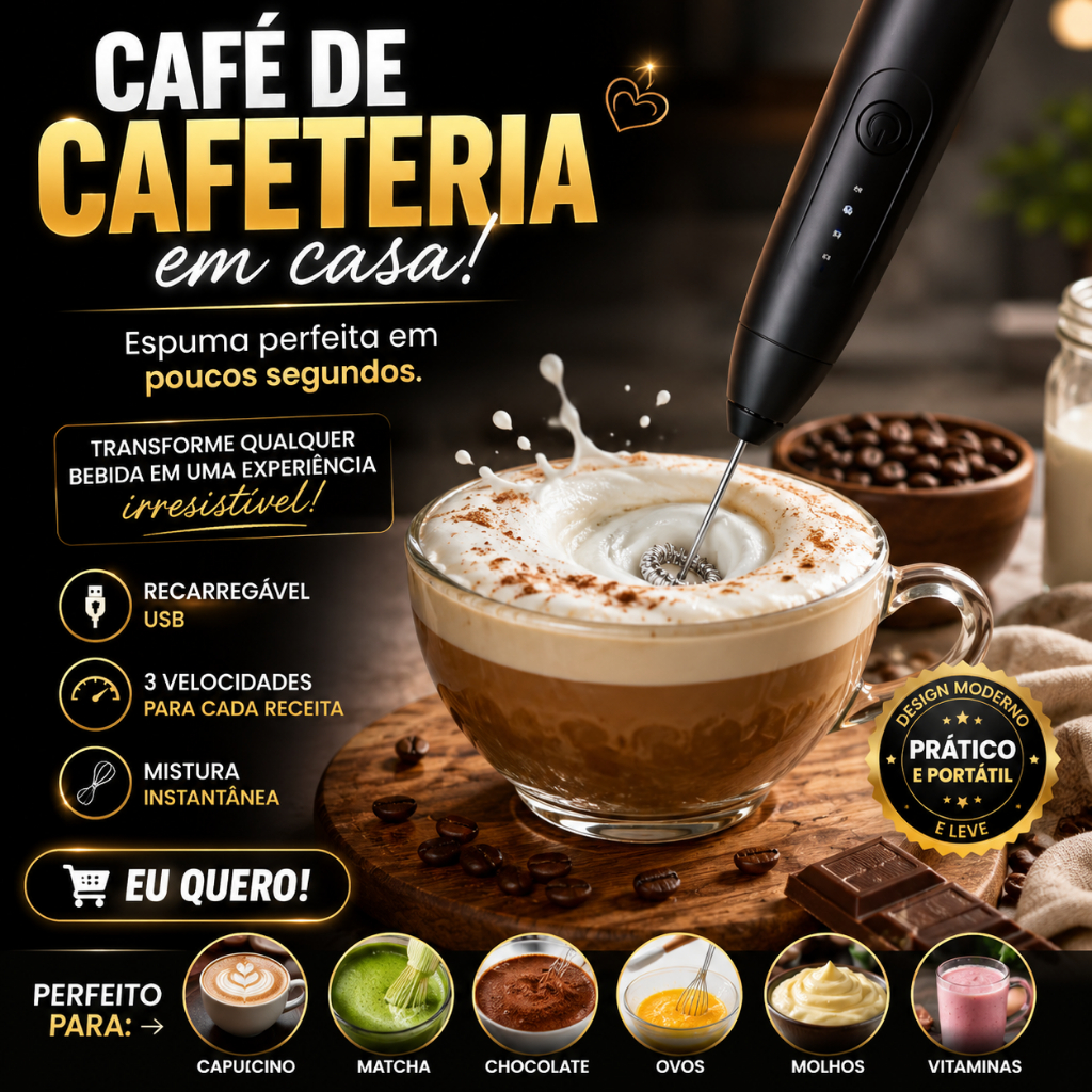 Mini Mixer Elétrico Recarregável USB 3 Velocidades Batedor de Leite Café Cappuccino Matcha Ovos Creme Espumador Portátil