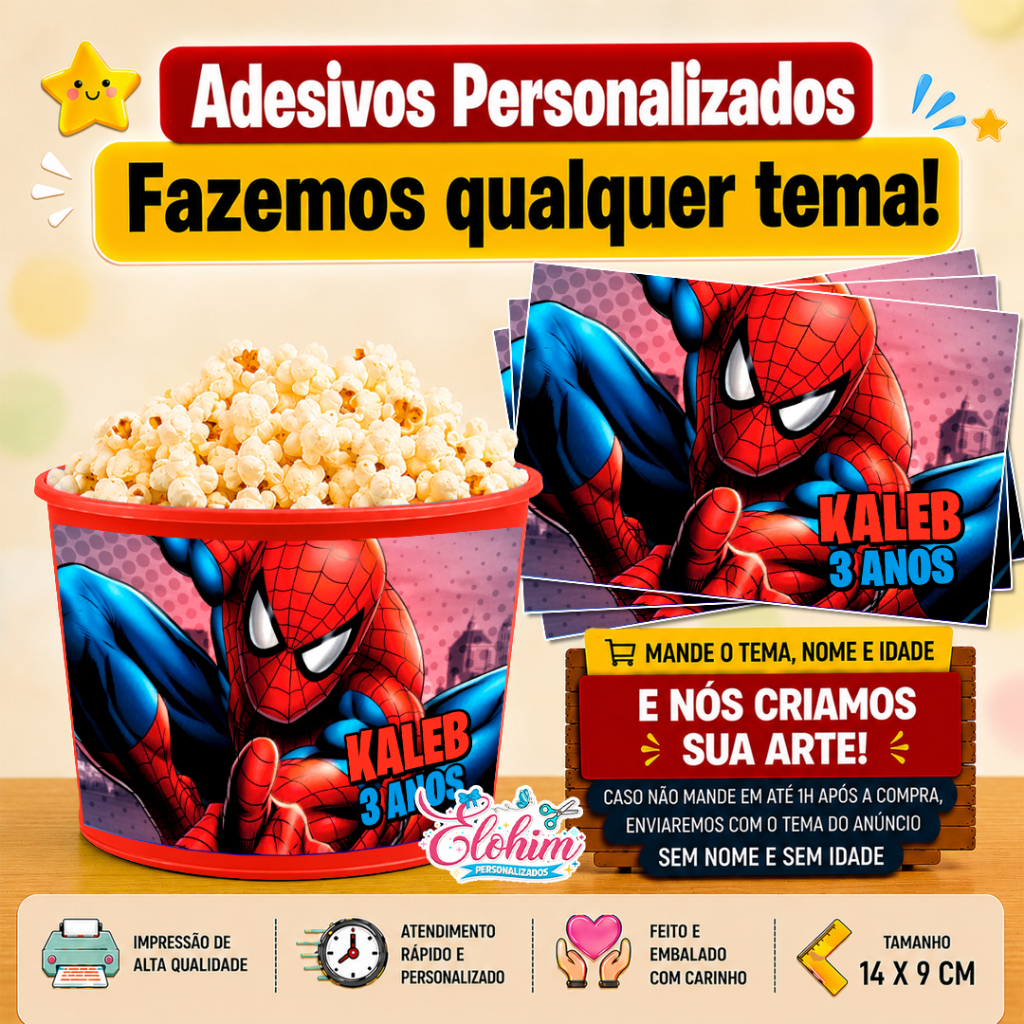 Rótulo Adesivo Personalizado para Balde De Pipoca 1L e 1.5L - Homem aranha