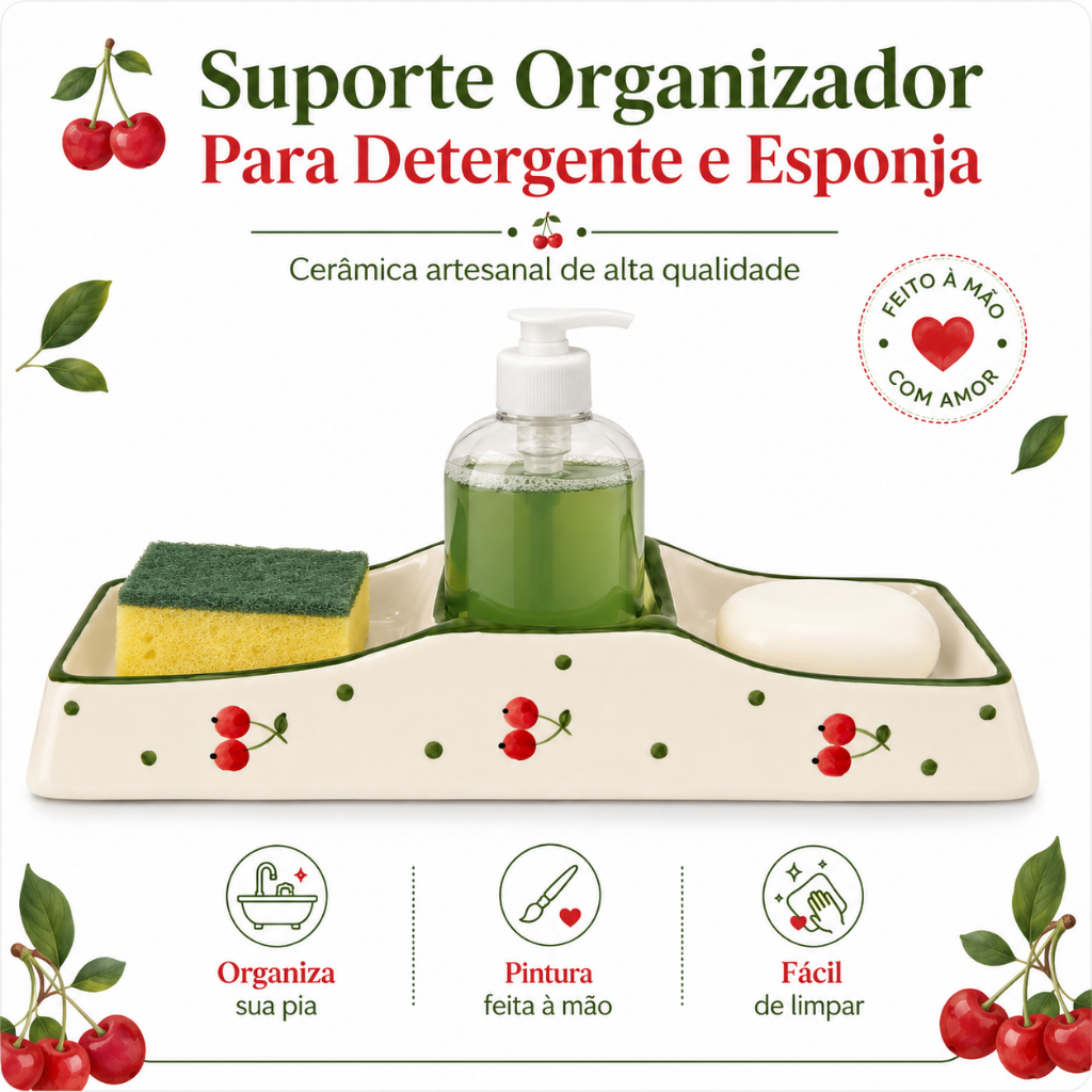 Porta Detergente Esponja Decorado Em Cerâmica Esmaltada Para Pia Cozinhas Promoção Mais Vendido Full