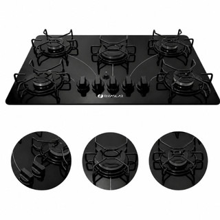 Cooktop a Gás Braslar Pop 5 Bocas - Queimador Central 3000W e Trempes Individuais - Bivolt