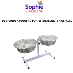 Comedouro Duplo Elevado Alto Ajustável Regulável para Cachorro Gato Filhote Branco