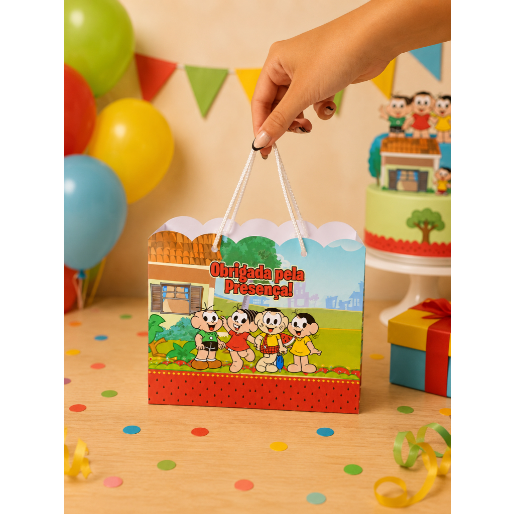 Sacolinha Turminha Colorida para Aniversário Infantil / Lembrancinha Festa Turminha