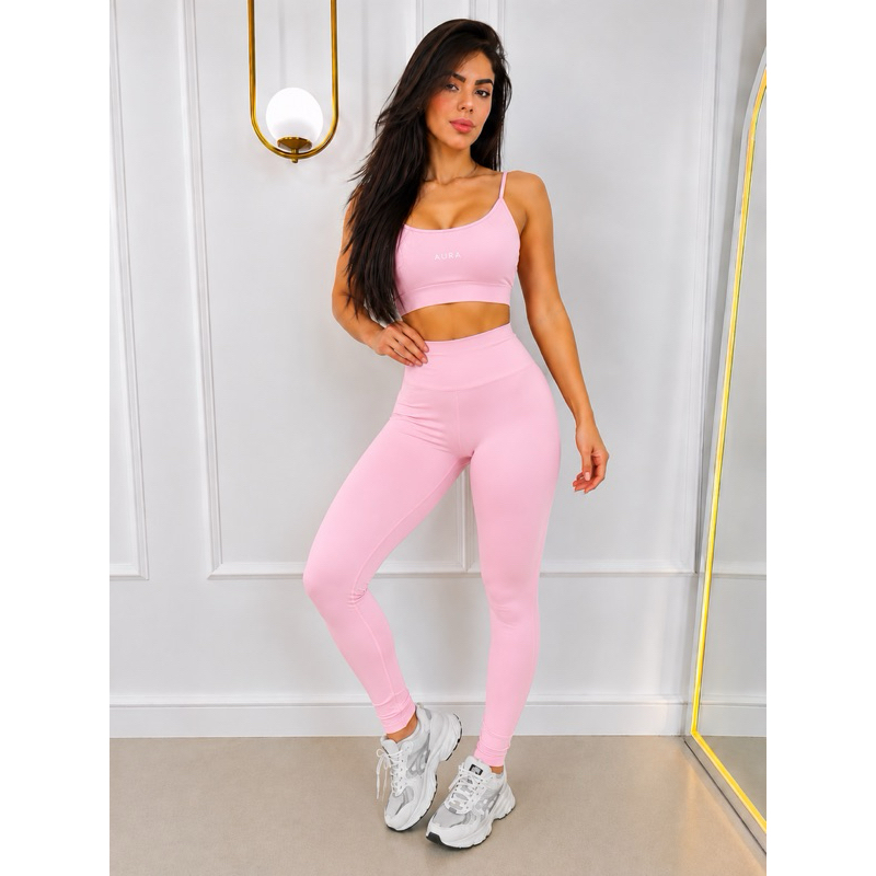 Conjunto Kit Top e Calça Legging Poliamida Zero Transparência Feminino Academia Alta Elasticidade