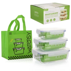 WATERSY kit 3 Marmita de Vidro com Tampa Vedação Silicone Sem Odores Para Trabalho Piquenique
