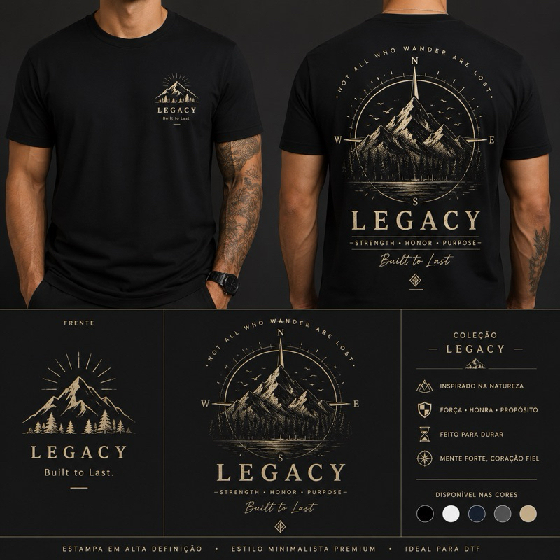 Camiseta Masculina Algodão Premium Estampa Legacy Confortável Versátil Moda Estilo