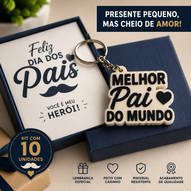 Kit 10 Chaveiros Dia dos Pais Melhor Pai do Mundo Presente Lembrancinha para Escola Igreja Eventos Empresas