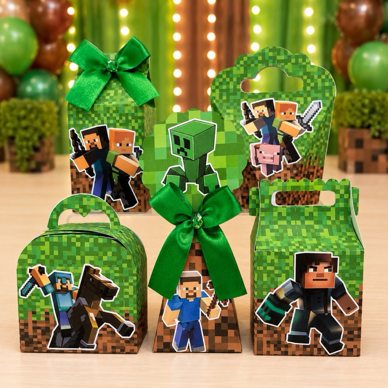 Kit Festa Minecraft Caixinhas para festa infantis lembrancinhas de aniversario mimos decoração personalizados do tema