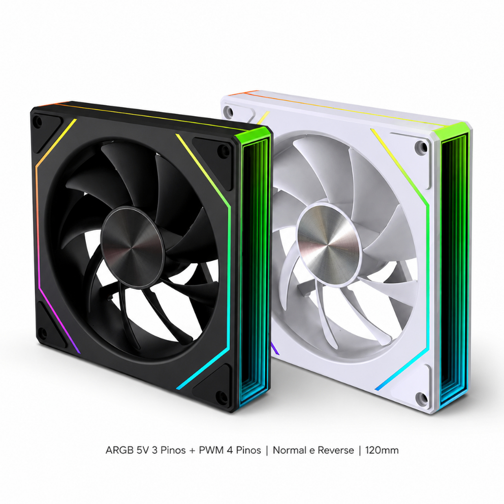 Cooler Fan ARGB Prism Pro 6 120mm – Iluminação 3 Pinos 5V Normal/Reverse Premium (Preto ou Branco)