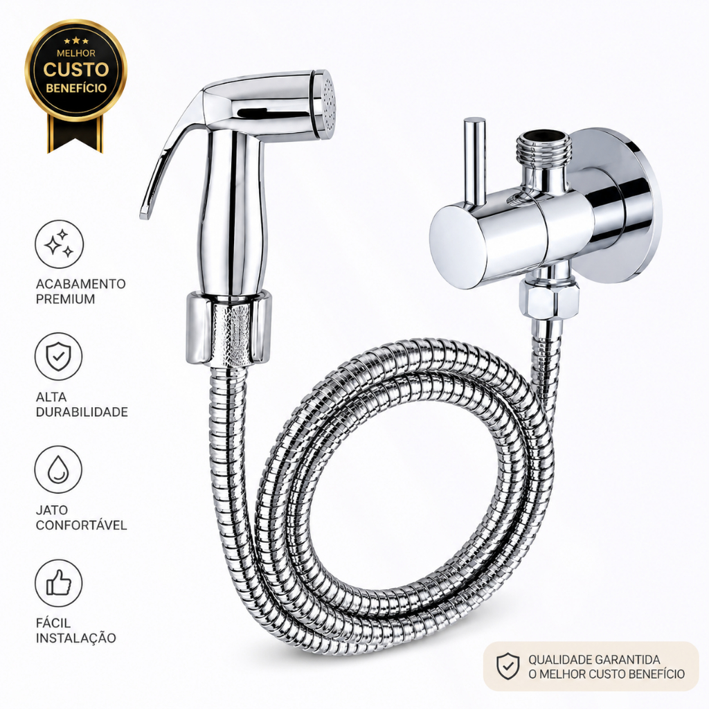 Ducha Higienica Chuveirinho Abs Cromado Completa Para Banheiro / Lavabo 1/4 de Volta