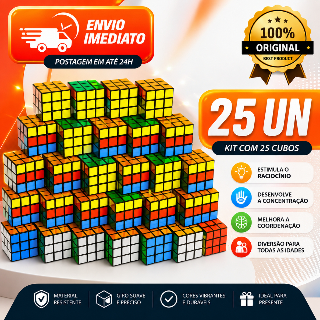 Kit 25 Cubo Mágico Pequeno 5 x 5 x 5 Cm Clássico De Exercitar a Mente Para Adultos e Crianças