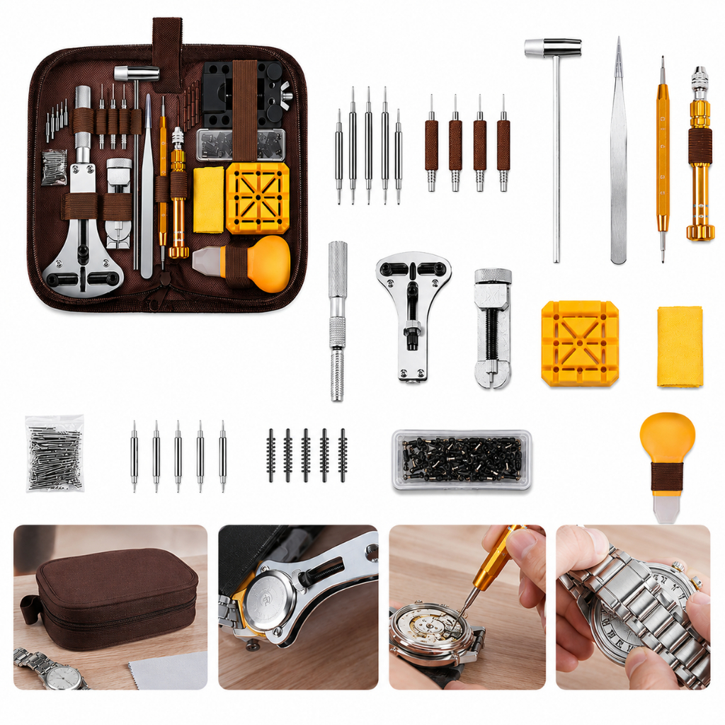 Conjunto de reparo para relógio 149 peças - Para mecânico e hobby, com organizador portátil