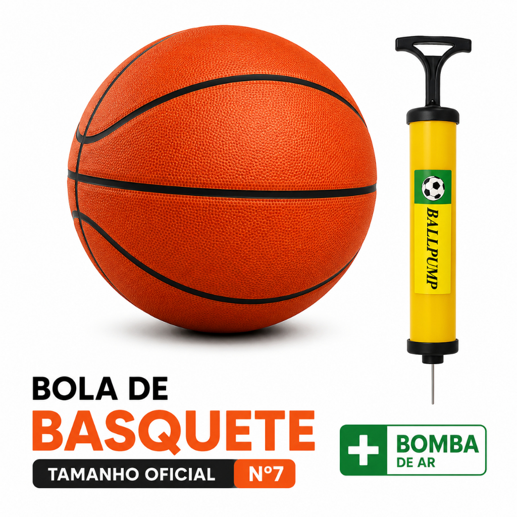 Bola Basquete Oficial N7 Tamanho #7 Profissional Borracha Quadra Rua Outdoor + Bomba de Ar Kit