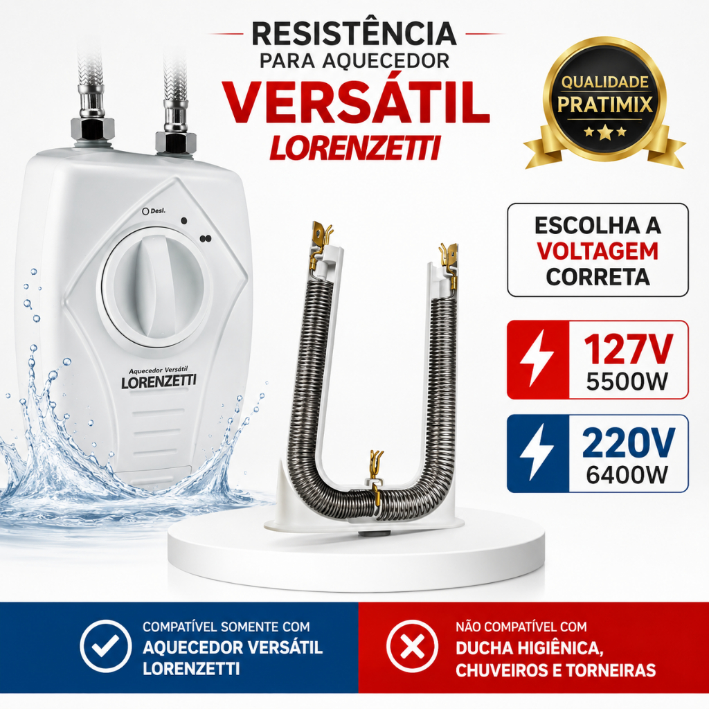 Resistência Aquecedor Versátil Lorenzetti 127V 5500W Ou 220V 6400W Pratimix