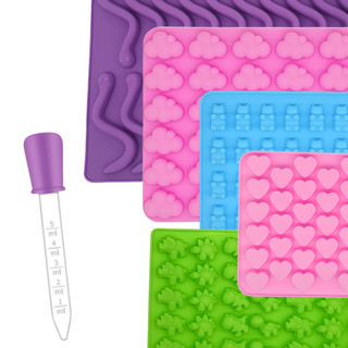 Molde de Silicone Com Conta Gotas Balas Doces Chocolates Coração Bichinhos Frutas Forma Gelatina