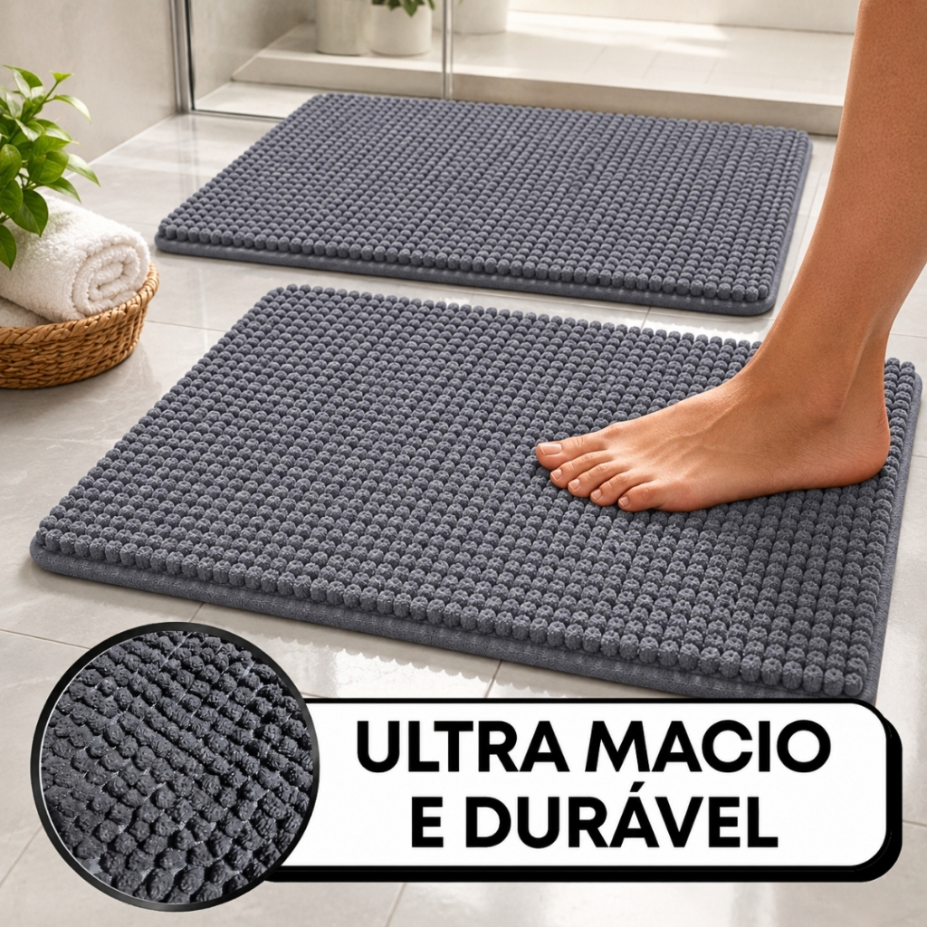 Kit 2 Tapetes De Banheiro Antiderrapante Bolinha Microfibra Macarrão 58x38cm — imagem 2 de 2