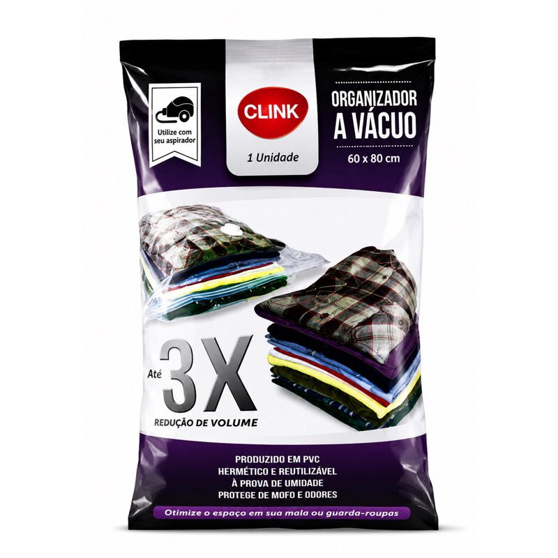 Kit 5 Sacos Organizador a vacuo roupas cobertor viagem 60x80cm Clink
