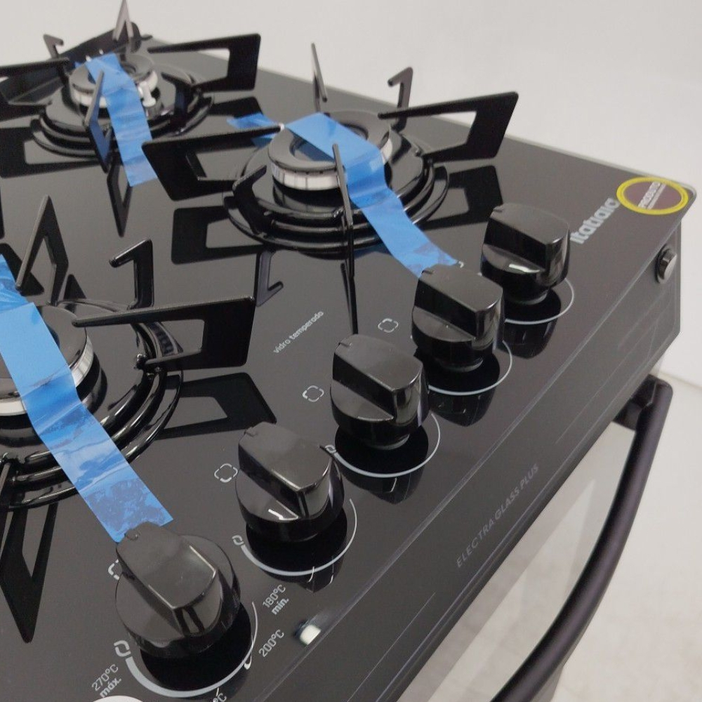 Fogão Electra Glass Plus 4 Bocas Bivolt, Mesa de Vidro, Forno 48 Litros e Acendimento Automático