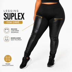 Legging Plus Size Feminina Suplex Cirrê Cós Alto Academia Fitness G1 G2 G3