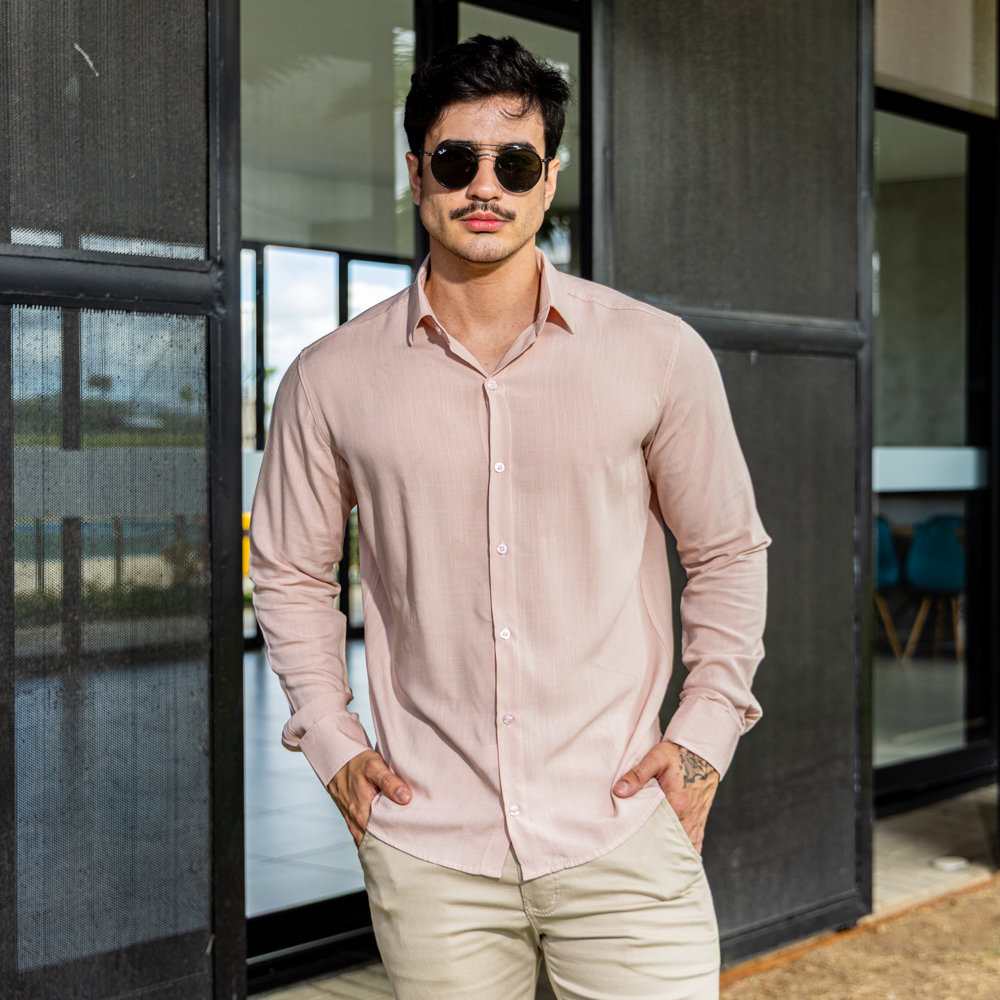 Camisa Social Masculina Manga Longa Viscolinho Linho Casual Premium Confortável