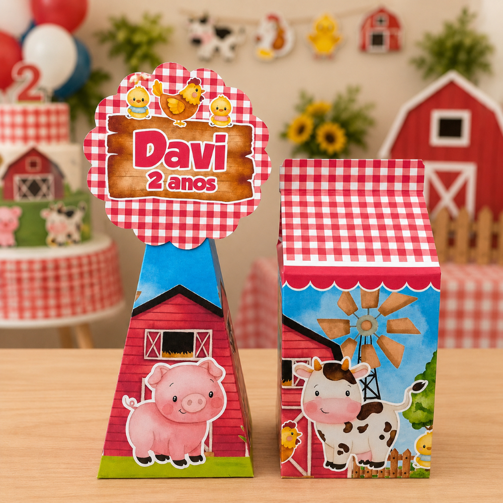 Kit Personalizado Fazendinha Vermelha | Lembrancinha para Festa Infantil | Caixinhas | Aniversário