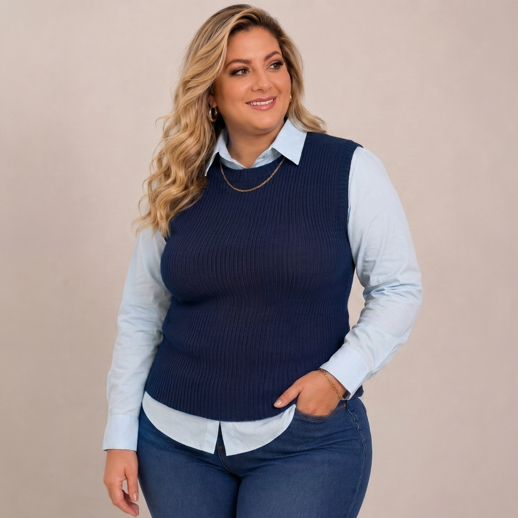Blusa Colete Feminino Plus Size Tricot Inverno Confortável Elegante Tricot Canelado Unico Plus