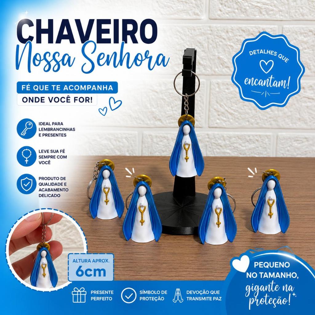 Chaveiro Nossa Senhora Aparecida 3D Católico Religioso Presente Lembrancinha Batizado Comunhão Crisma