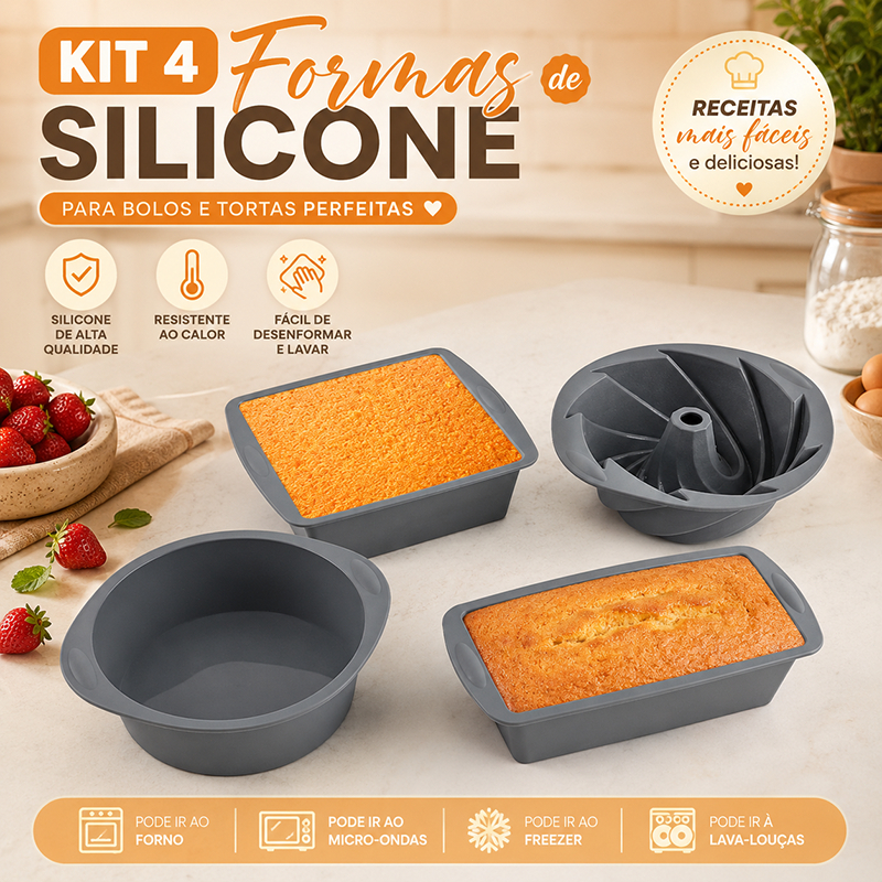 Kit 4 Formas de Silicone para Air Fryer Forno Freezer MIcroondas Assadeira ideal Bolo Pães e Doces