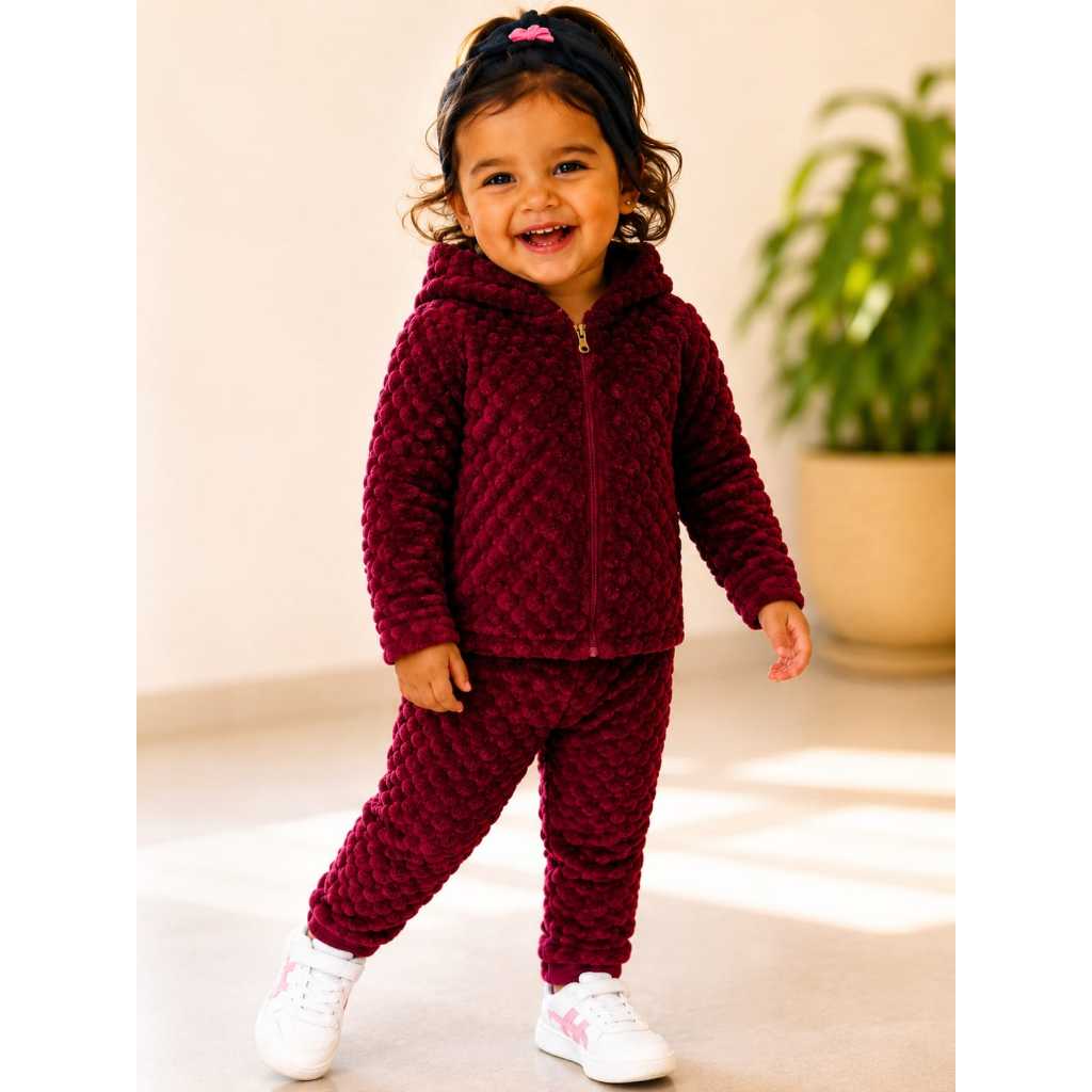 Conjunto Infantil Menina Plush Pipoquinha Com Touca Calça e Blusa Inverno Quentinho