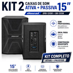 KIT 2 Caixas de Som Acústica Ativa e Passiva 15" Oneal OPB-1315R + OB-1315R