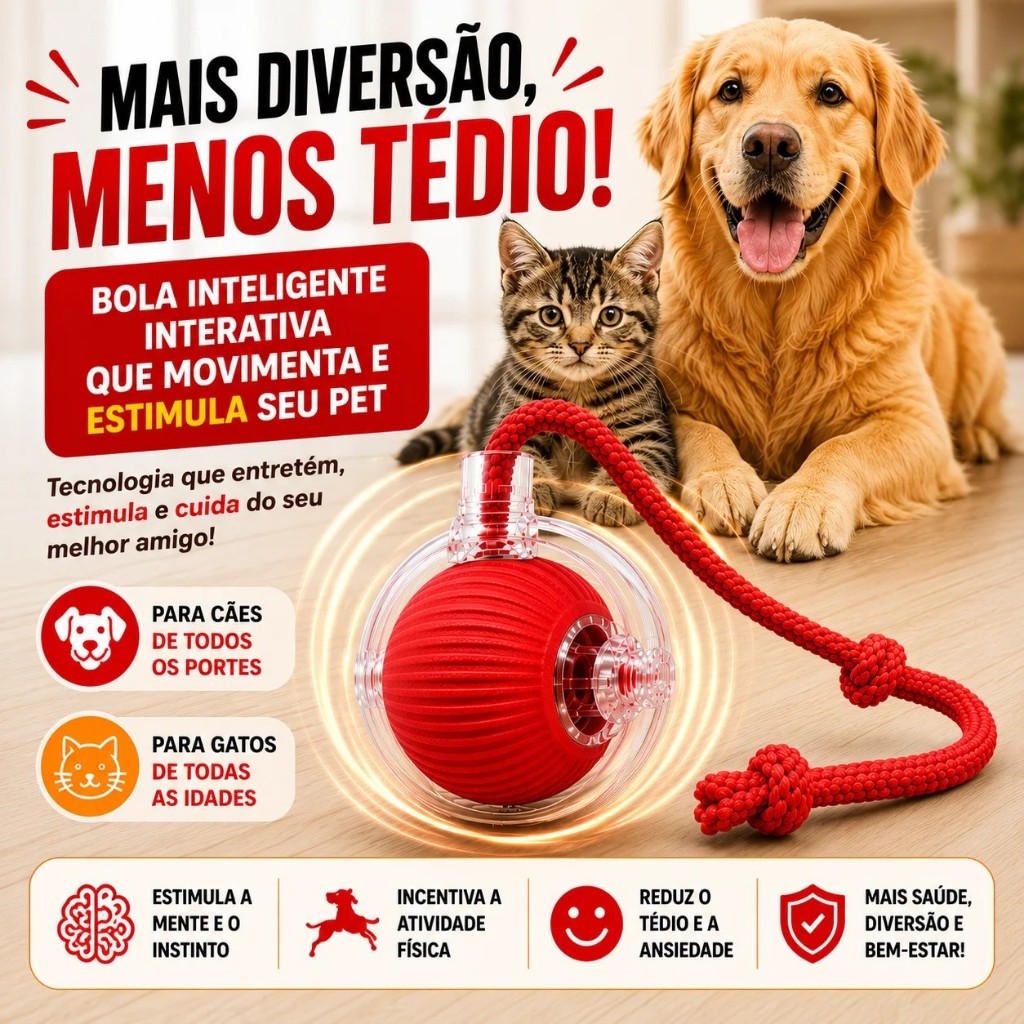 Bola Inteligente para Pets Recarregável USB Brinquedo Interativo Automático  para Cães e Gatos