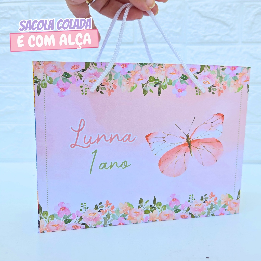Sacolinha Personalizada Borboleta Salmão | Sacolinha Surpresa | Lembrancinha de Festa | Aniversário