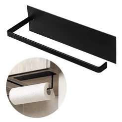 Porta Papel Toalha de Parede Preto Sem Furos Dupla Face Suporte Multiuso Cozinha Aço Guardanapo