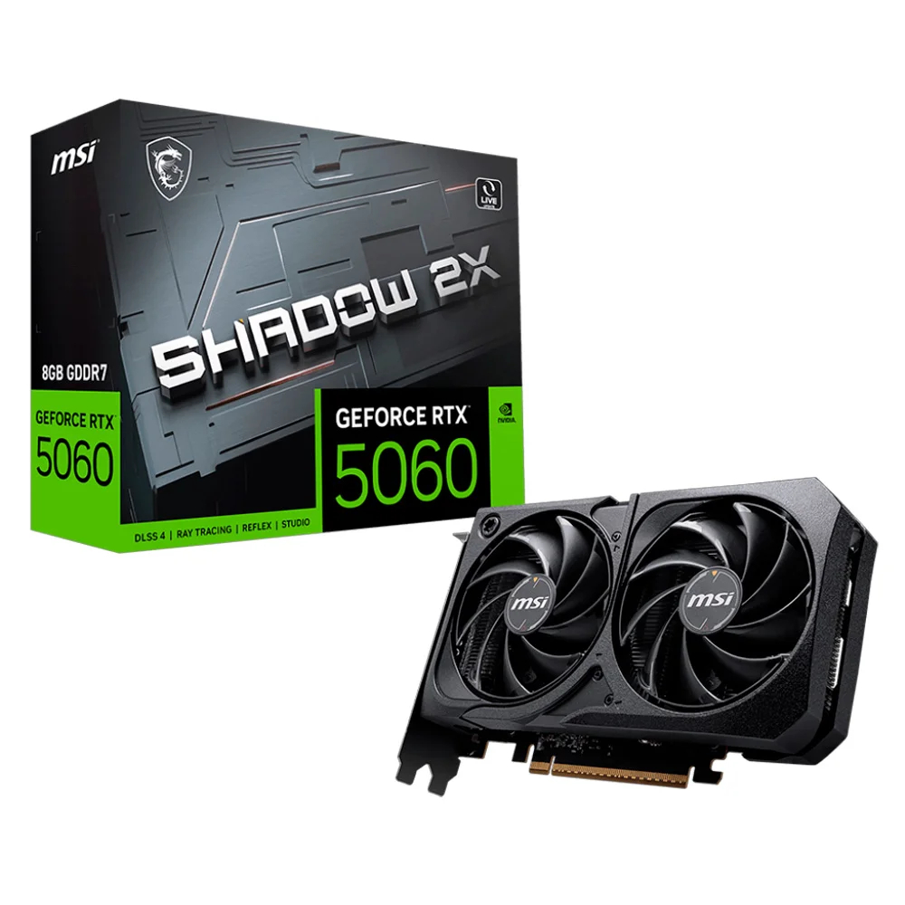Placa de Vídeo MSI GeForce RTX 5060 Shadow 2X OC, 8GB, GDDR7, 128-bit, 912-V537-038