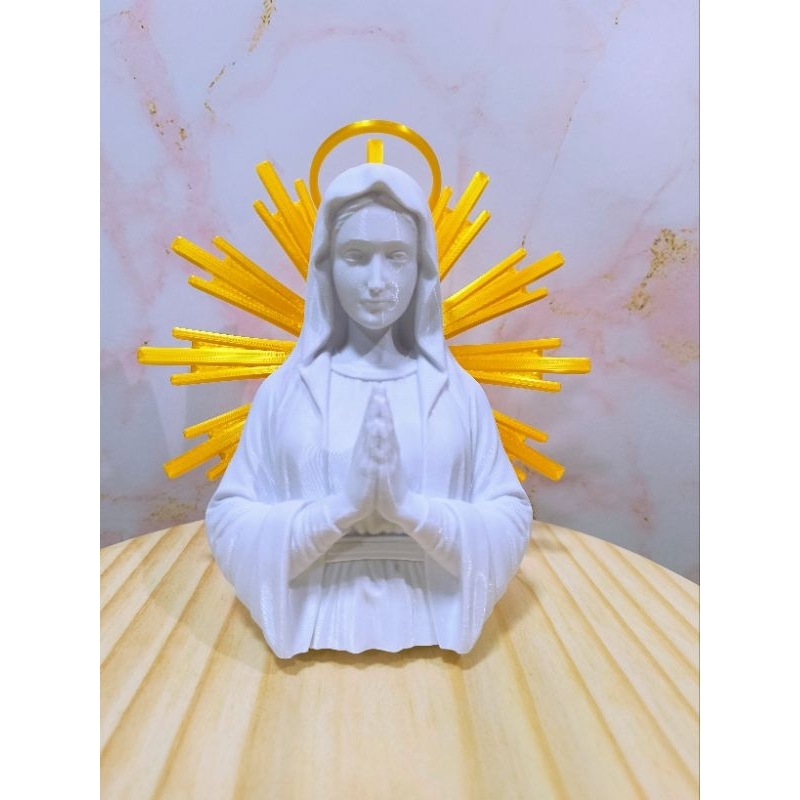 Busto Nossa Senhora Aparecida 3D em PLA – Decoração Religiosa Católica Premium | Imagem Sacra Branca com Auréola Dourada