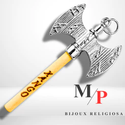 Pingente em Metal Machado de Xangô cabo de madeira 3,5 cm unidade