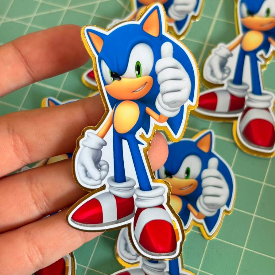 Aplique personalizado 3D - Aniversário Sonic Tag 8cm