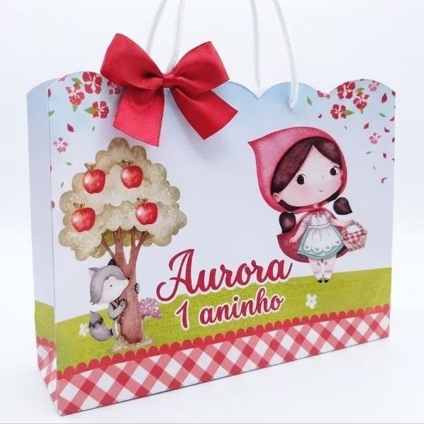 Sacola Surpresa Lancheira Personalizada Lembrancinha Aniversário Chapeuzinho Vermelho Aquarela PEGUE E MONTE
