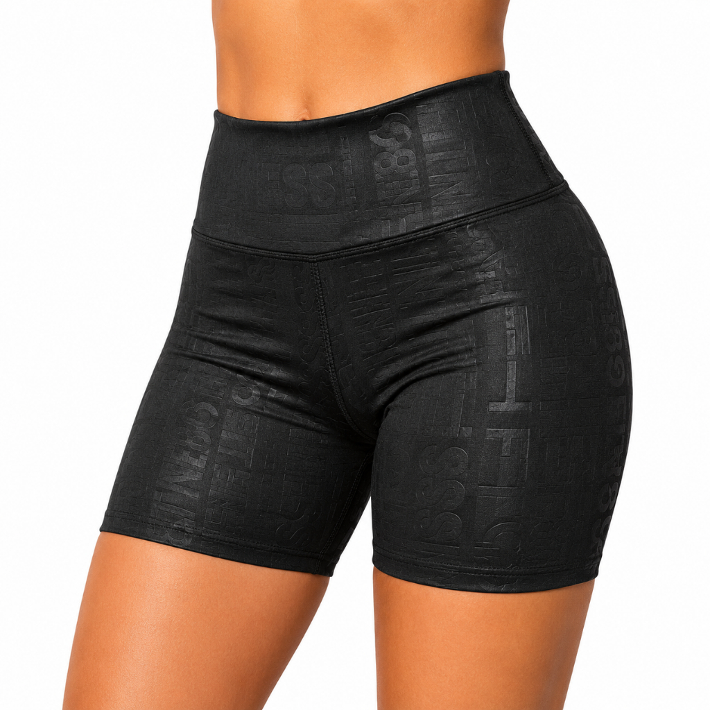 Short Fitness Feminino Preto Cintura Alta Texturizado Zero Transparência Academia Treino