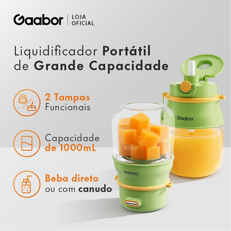 Gaabor Liquidificador Portátil USB TypeC 1500mAh 26 Lâminas Ideal para Viagens e Praia JM-M01A