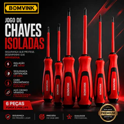 Jogo De Chave De Fenda E Philips Isolada Imantadas 6 Peças