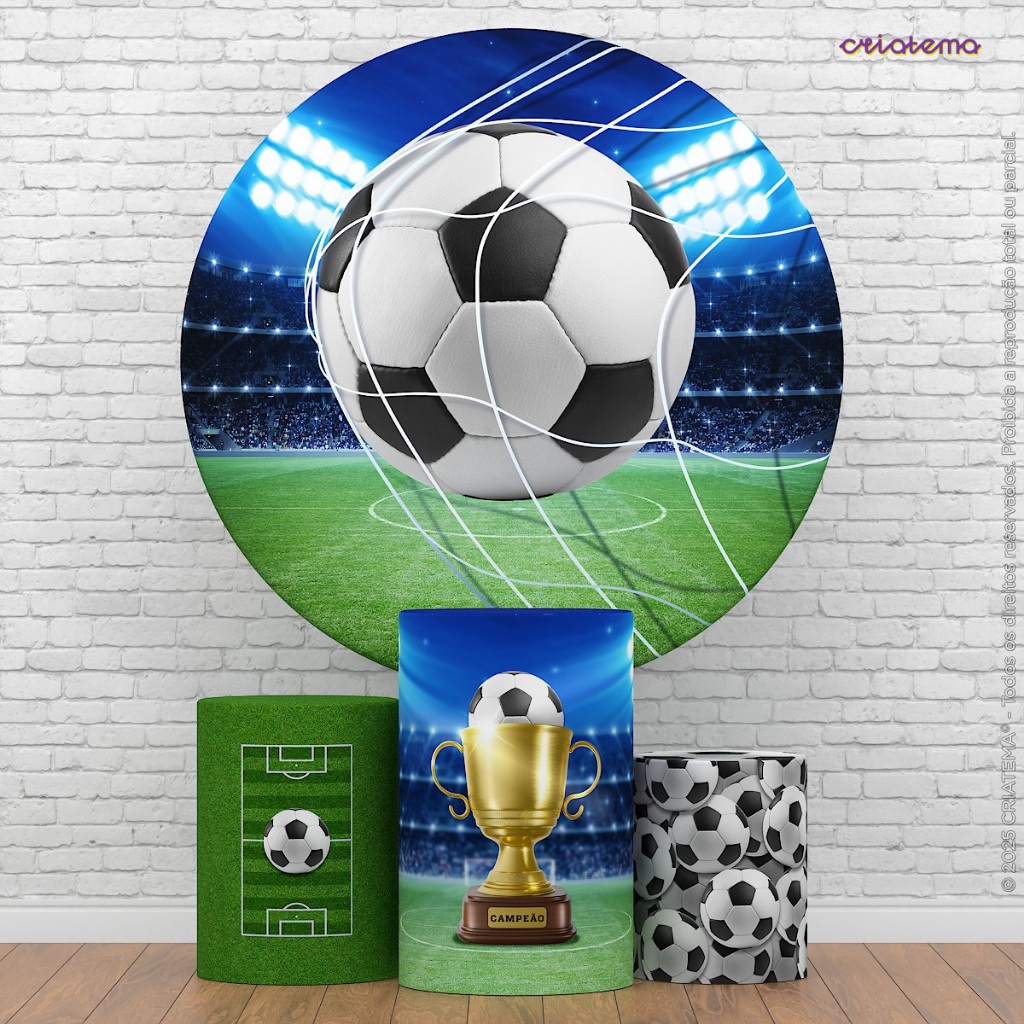 Painel de Festa Futebol + Capa Trio Cilindros Sublimado Em Tecido Pegue e Monte