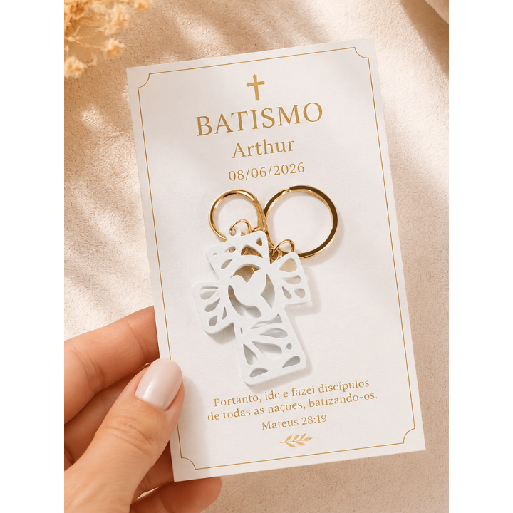 Chaveiro Batismo Personalizado com Nome Lembrancinha Religiosa em PLA Impressão 3D