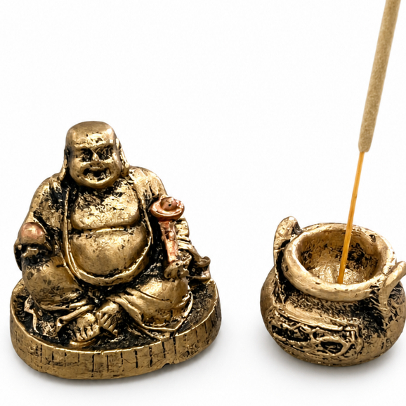 Imagem Estátua Buda Chinês com Incensário Decorativo Kit Feng Shui Harmonia e Boas Energias