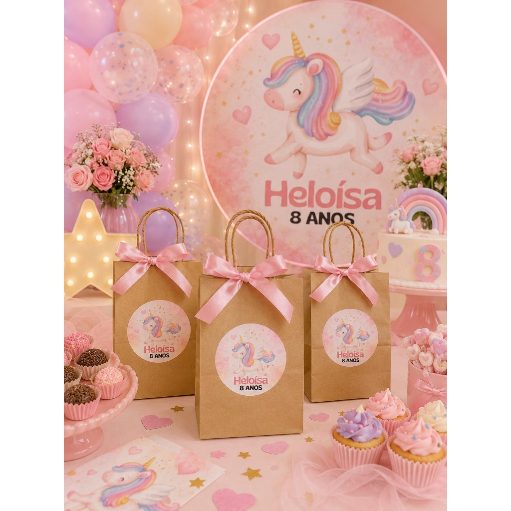 Sacolinha Kraft Personalizada 20x14x10 Lembrancinha Festa Aniversário Qualquer Tema