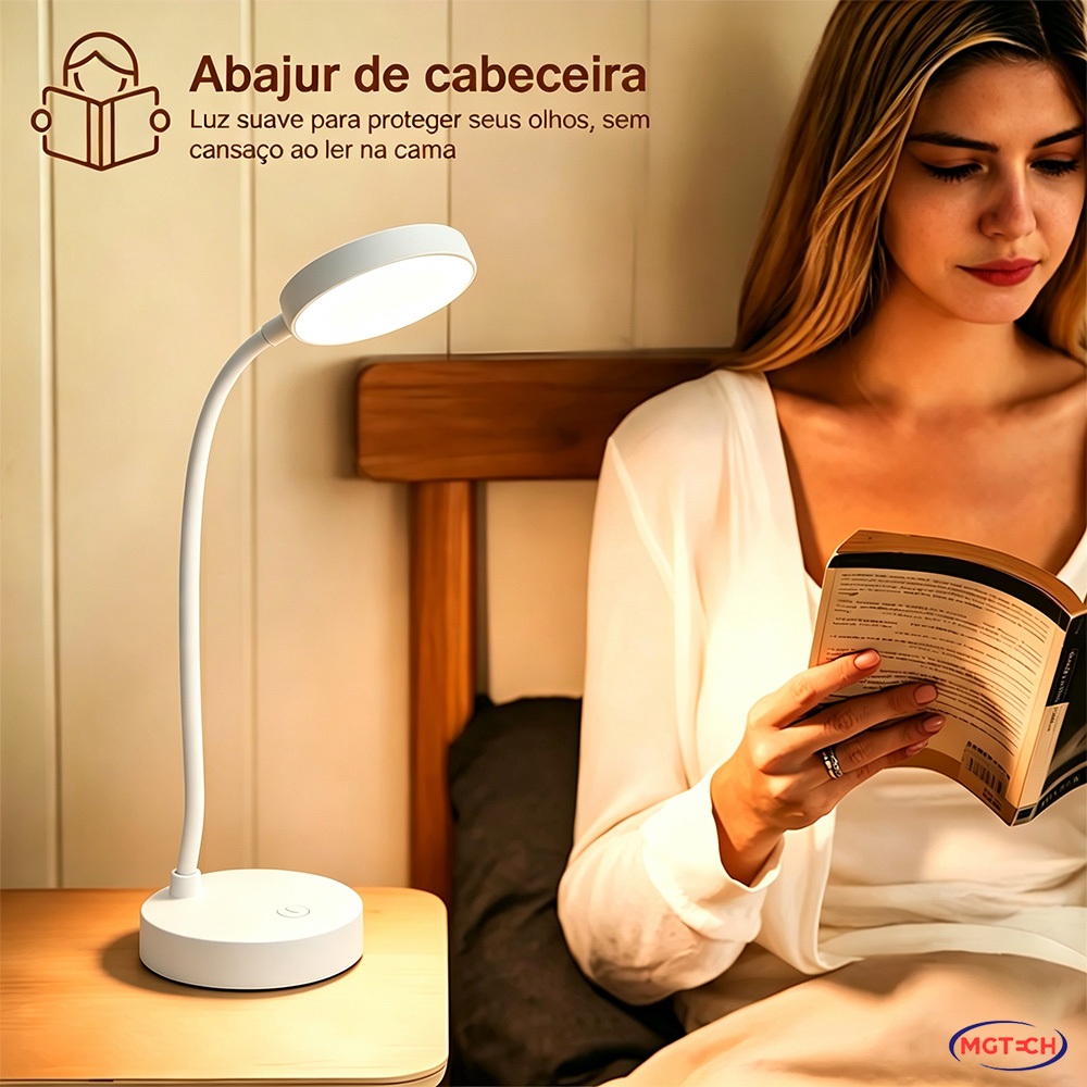 Luminária de Cabeceira Abajur USB Recarregável Escrivaninha Night Light Sem Fio Luz Led Lâmpada
