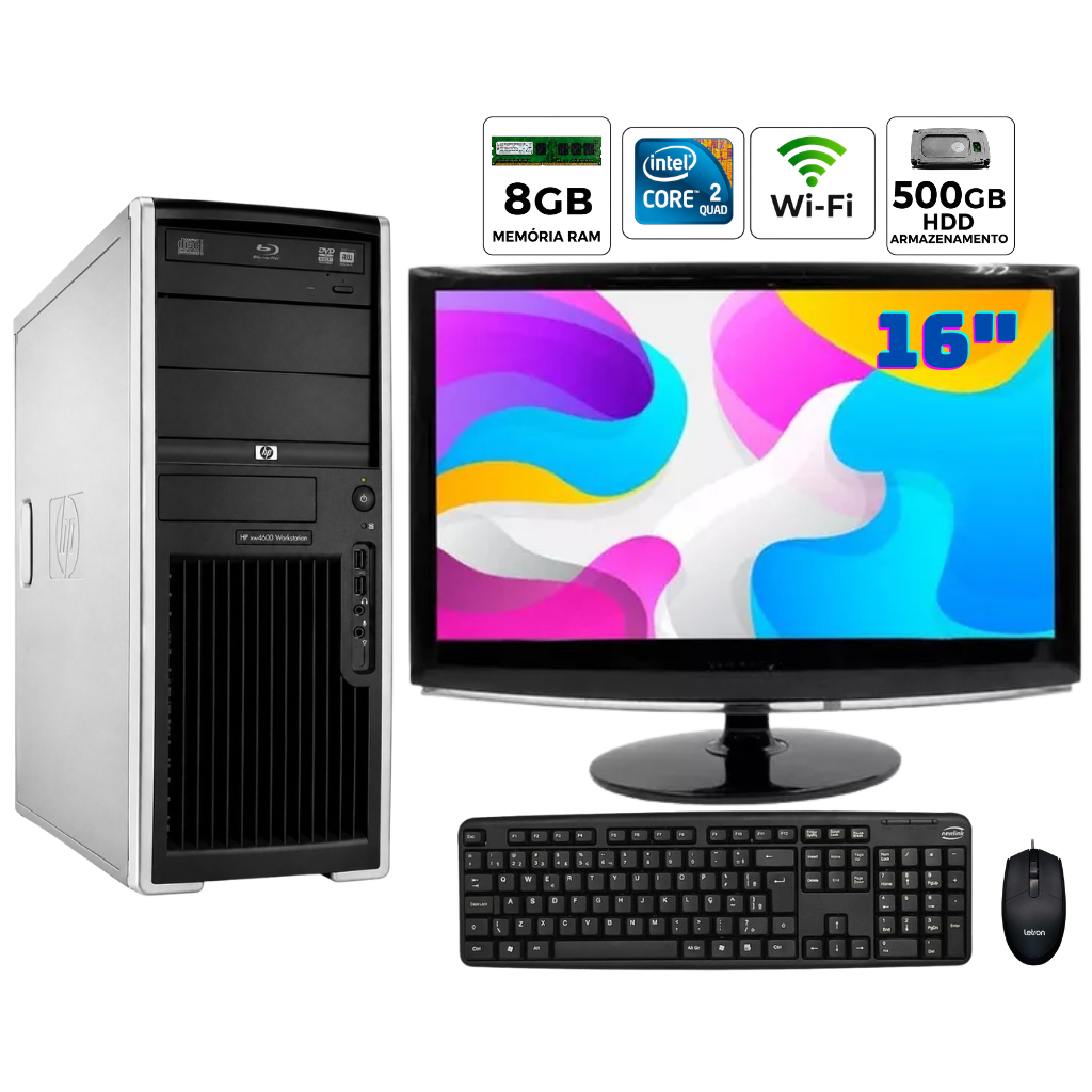 Computador Completo HP WORKSTATION HDMI Core 2 Quad 8GB Ram 500GB HD Wifi Tela 1
