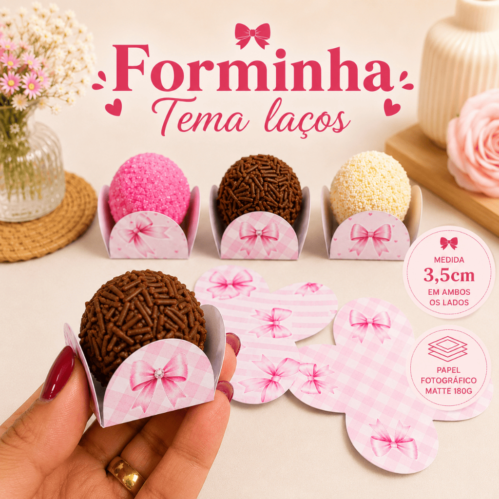 Forminhas de doce Festa Laços rosa- Forminhas para docinhas- Lembrancinha de festa personalizadas- Aniversário