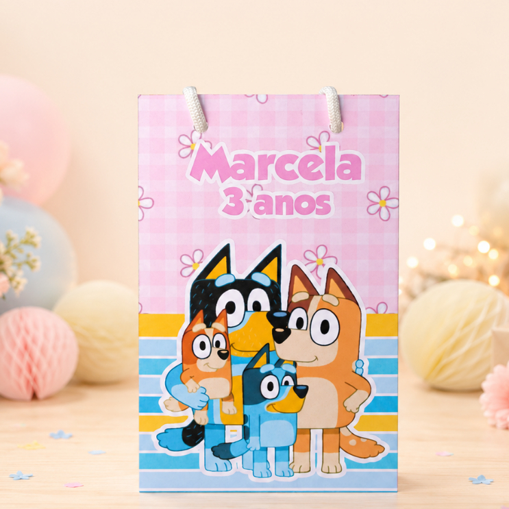 PEGUE E MONTE - Sacolinha Surpresa Personalizada Bluey Menina - Com Alça